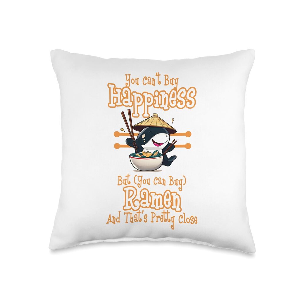 7441 Happiness, But You Can Buy Ramen-Orca Throw Pillow, 16x16, Multicolor